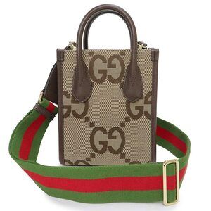 Gucci Tote Handbag Crossbody Bag Jumbo GG Leather Brown Beige